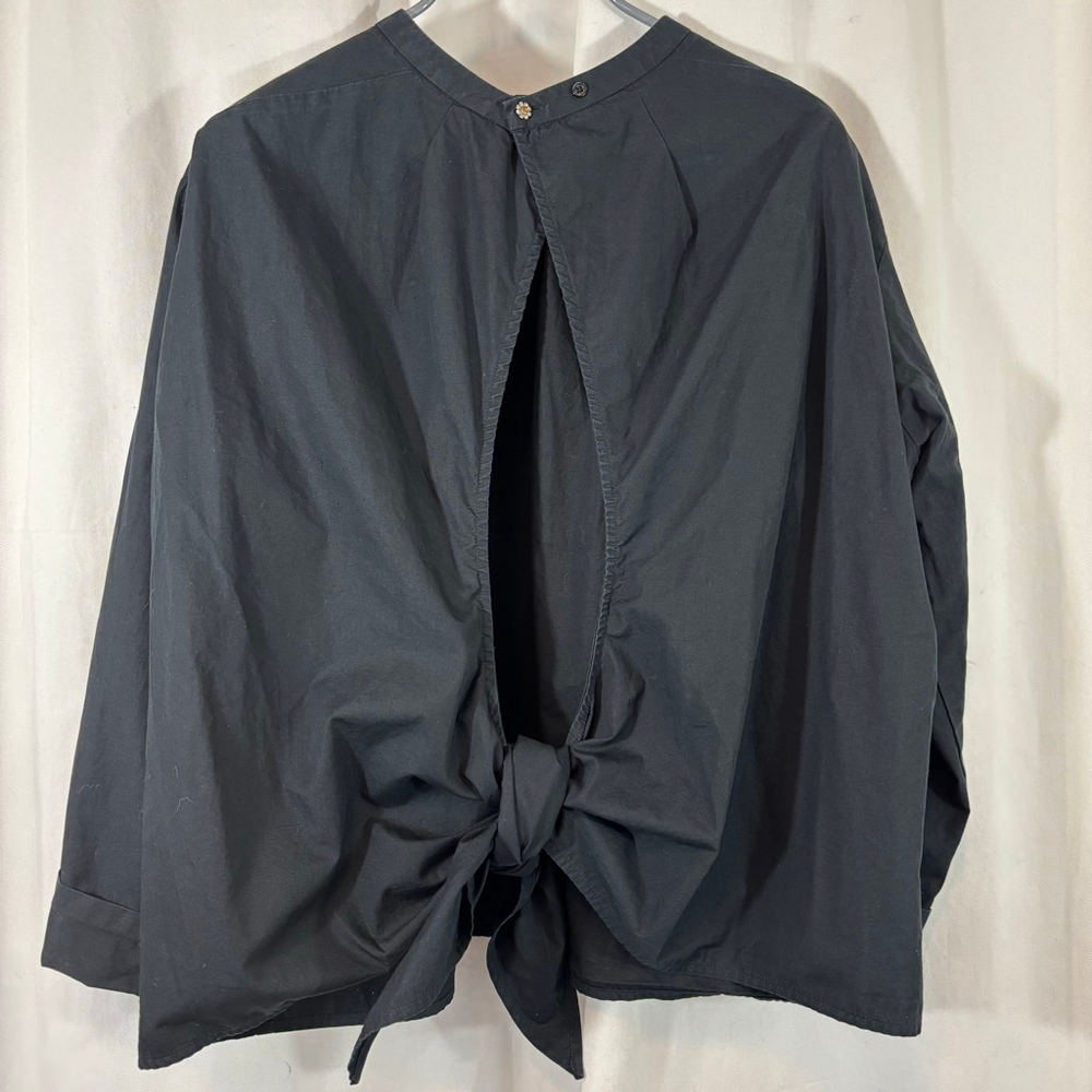 Women's Maje Paris Black Cotton Tie-Back Open Back Long Sleeve Blouse - Picture 2 of 8